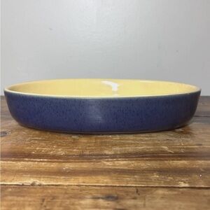 Denby Cottage Blue Oval Vegetable Serving Dish 
speckled 10 1/4 in yellow